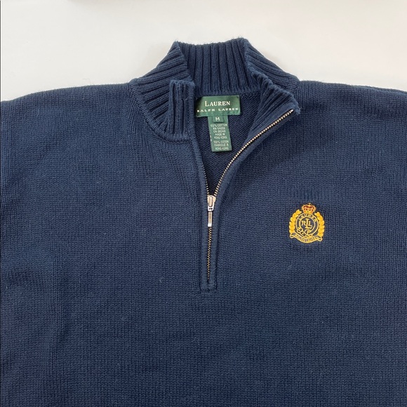 Lauren Ralph Lauren Navy 1/4 Sweater Crest Logo Men’s Sz M - Picture 4 of 5